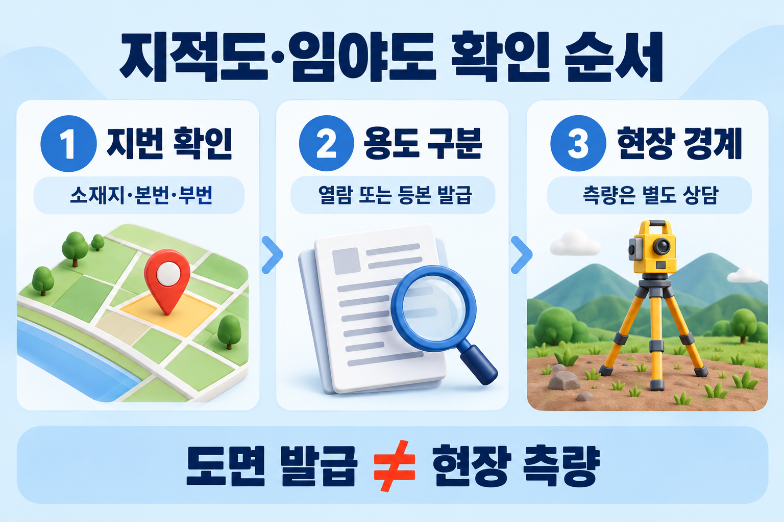 지번 확인, 발급과 열람 구분, 현장 경계는 측량 상담