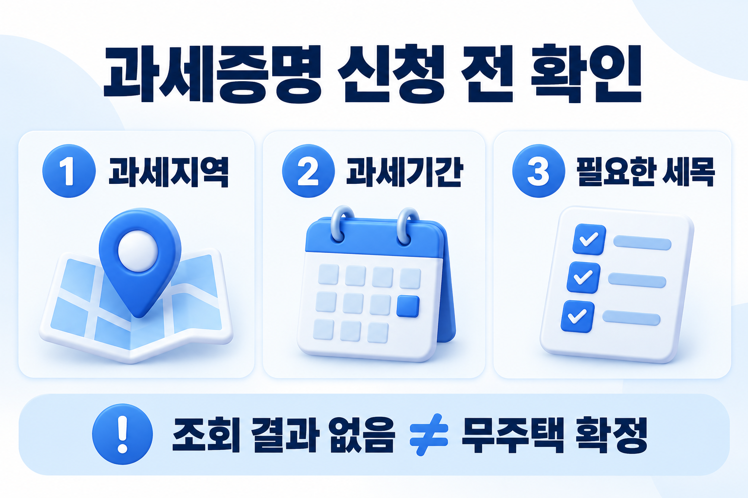 과세증명 신청 전 과세지역·과세기간·필요한 세목 확인, 조회 결과 없음은 무주택 확정이 아님