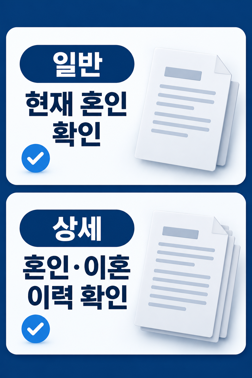 혼인관계증명서 일반은 현재 혼인 확인, 상세는 혼인·이혼 이력 확인에 쓰인다는 차이를 보여 주는 카드뉴스