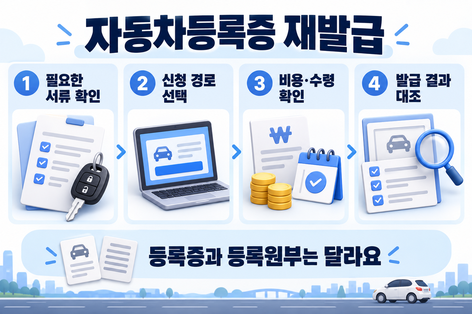 필요 서류 신청 경로 비용 수령 발급 결과 확인의 네 단계